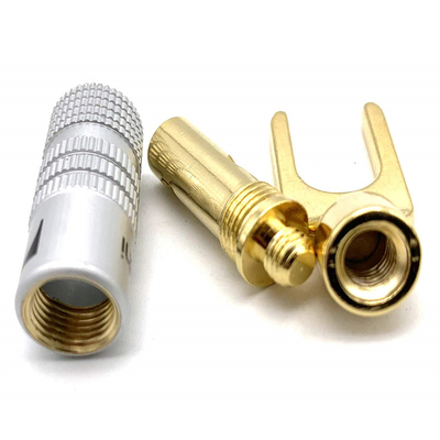 Male Brass U Shaped Spade Connector , Gold Plated Y Spade Speaker Plugs