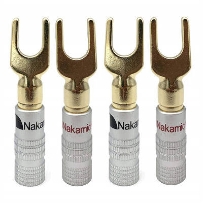 Male Brass U Shaped Spade Connector , Gold Plated Y Spade Speaker Plugs